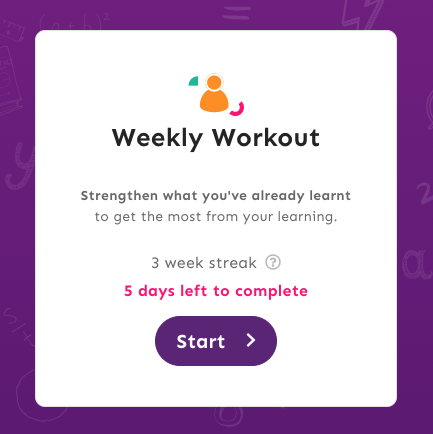 Image shows the weekly workout spash screen